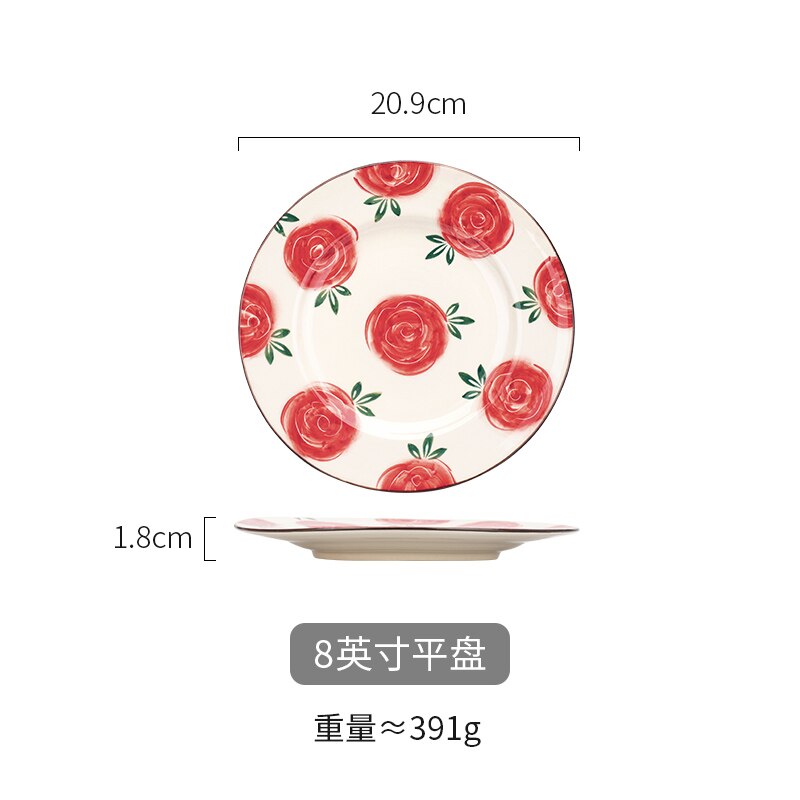 Mdzf sweethome keramisk rose servise sett nudler biff salat tallerken suppe skje ris bolle melk krus saus parabol kjøkkenverktøy: 8 tommers grunne tallerken