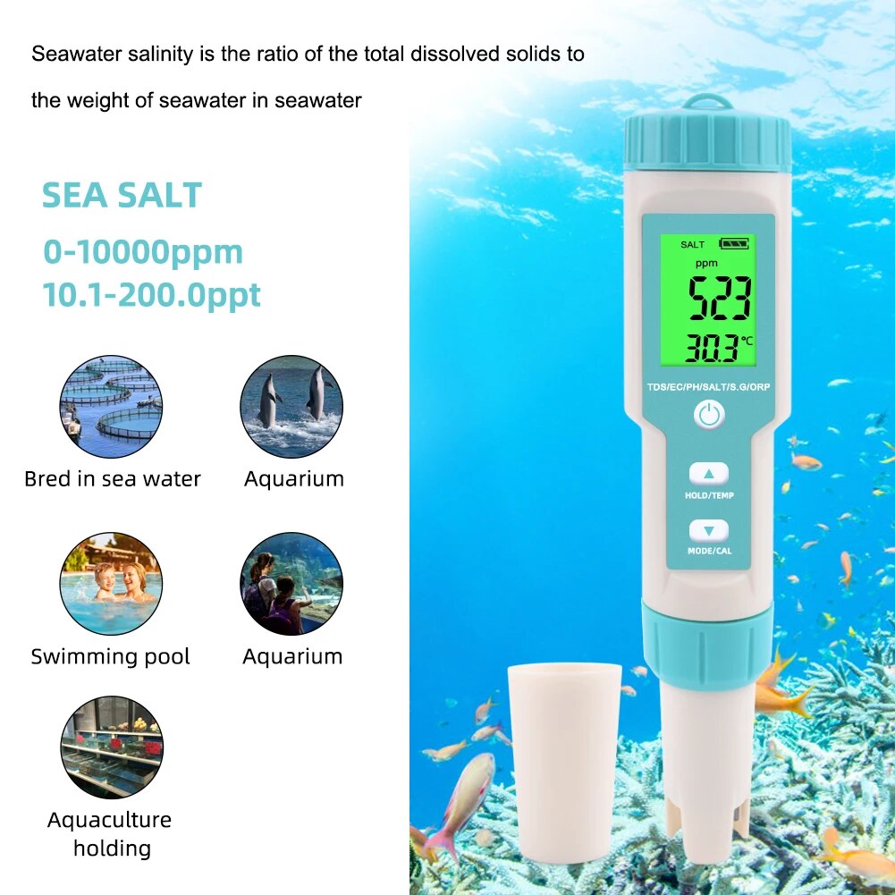 Yieryi tds ec ph Salzgehalt messer orp h2 s.g Temperatur Wasser qualitäts monitor Lösung Dünger widerstands tester für Pools, Aquarien