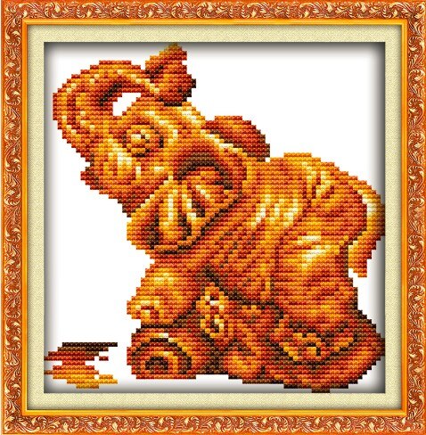 Gouden beeldje nijlpaard schildpad paard olifant kruissteek kit 11ct stuks print canvas borduurwerk diy handgemaakt naaldwerk plus: Olifant / 18ct onbedrukte canvas