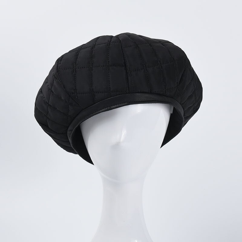 Women Black Plaid Beret Oversized Berets Female Japanese Warm Big Pumpkin Hat B070: Black