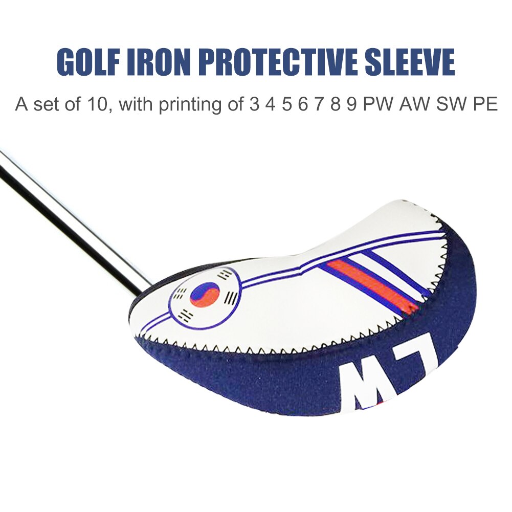 10 pièces/ensemble exquis corée drapeau impression Golf Club fer tête couvre protecteur Golf tête couverture ensembles fer Club tête couverture accessoires