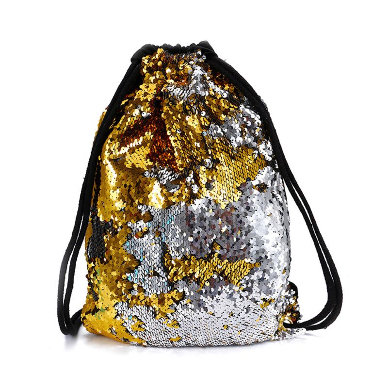 Vändbar paljett dragsko ryggsäck glitter cinch pack väskor flip paljetter lysande sport ryggsäck för barn vuxna  e5bc