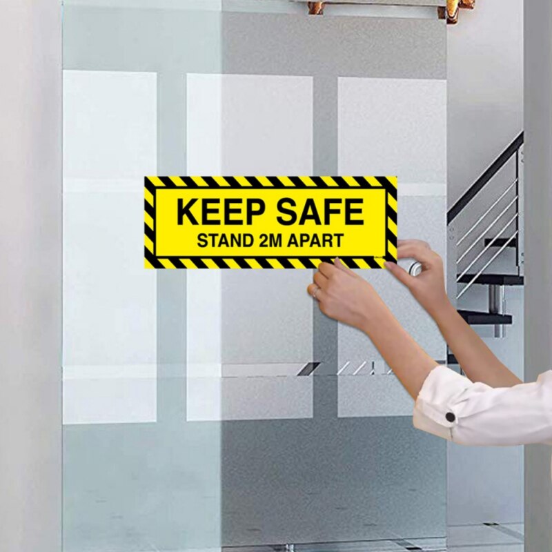 5pcs Warning Reminder Sticker Safety Sign Elevator Office Keep Distance Door Sticker Sign PVC Sticker