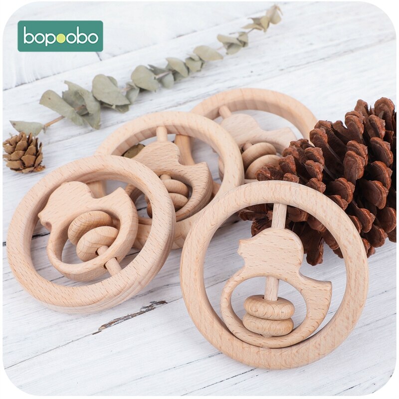 1 Pc Baby Speelgoed Houten Bijtring Food Grade Materiaal Baby Rammelaar Hout Ring Baby Bijtring Wieg Mobiele Peuter Speelgoed Baby rammelaar Voor Kids