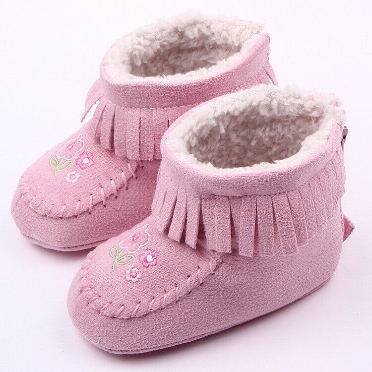 Nuovo Nappa infantile Del bambino Della Ragazza Del bambino Stivali di Pelliccia Morbida Suola Scarpette da culla Stivaletti Prewalker