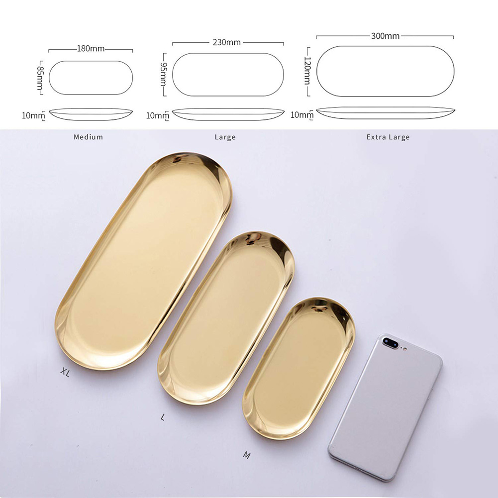 Plateau ovale en acier inoxydable, plateau de rangement pour thé, fruits, cosmétiques, bijoux, 18/23/30.3cm, accessoires de cuisine pour maison, Restaurant