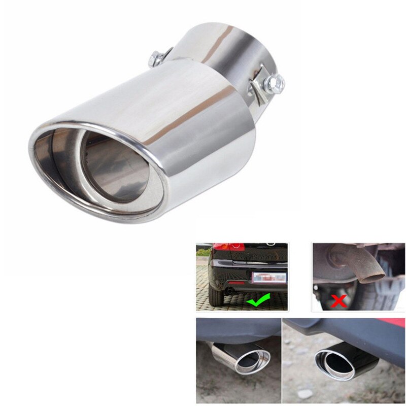 Silenciador de tubo de escape de acero inoxidable cromado, punta redonda Universal para coche