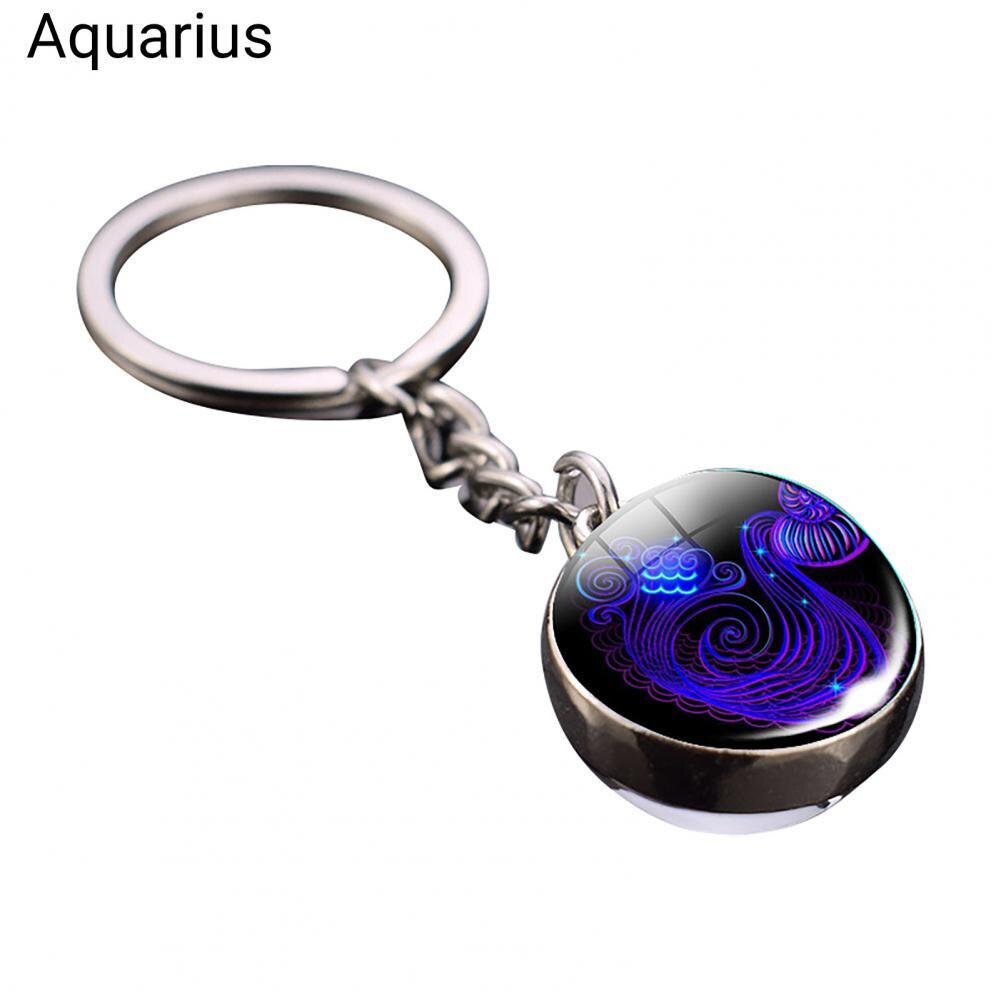 Glass Ball Pendant Decor Key Chain Lightweight Zodiac Style Glass Ball Constellation Keychain: Aquarius