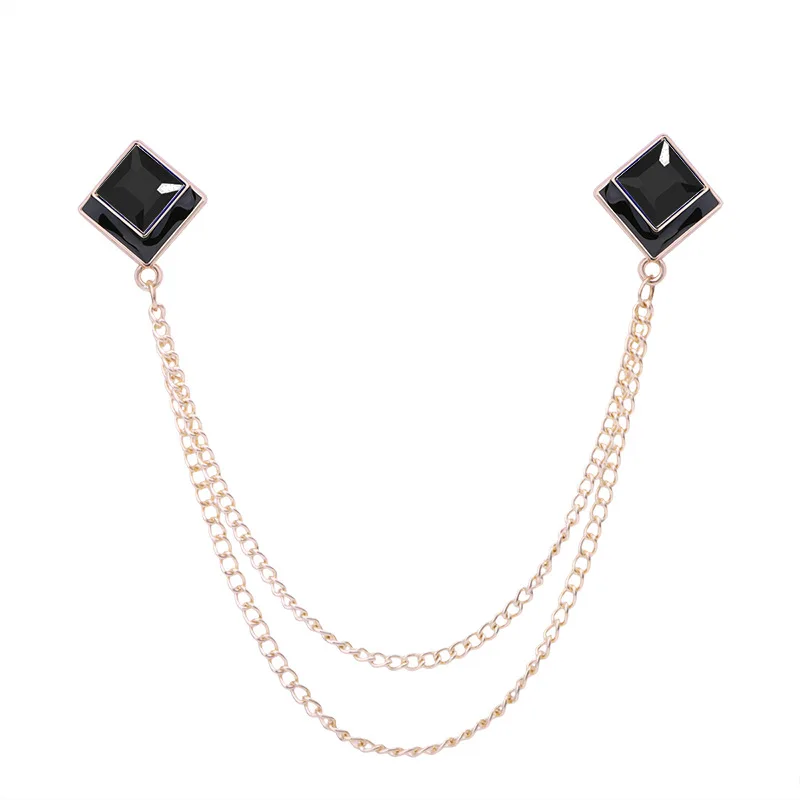 Koreaanse Geometrische Crystal Broche Kwastje Ketting Revers Pin Mannen Shirt Kraag Sieraden Wedding Party Broches Accessoires: Silver Plated