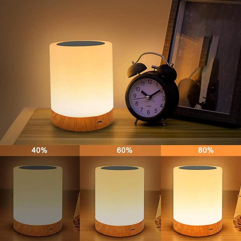 Nordic Style Solid Wood Table Lamp Modern Living Room Bedroom Colorful Touch Sensor Night Lights USB Rechargeable Bedside Lamps