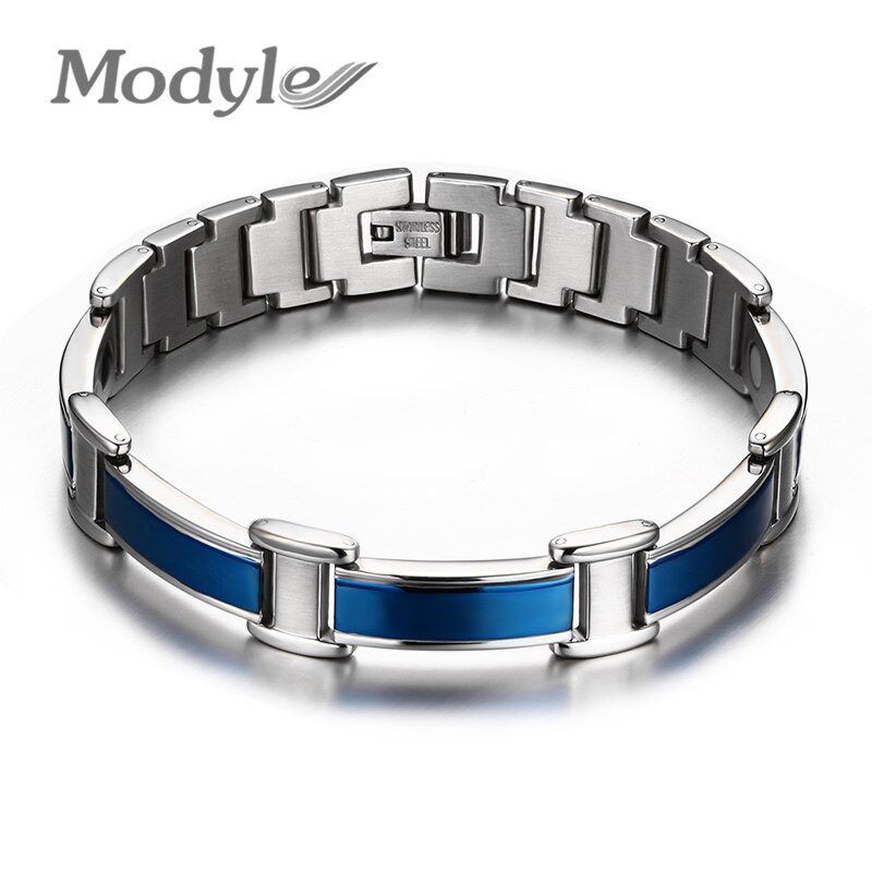 ZORCVENS Healthy good for body men magnetic bracelets & bangles stainless steel body care blue bracelet men for friendship: Default Title