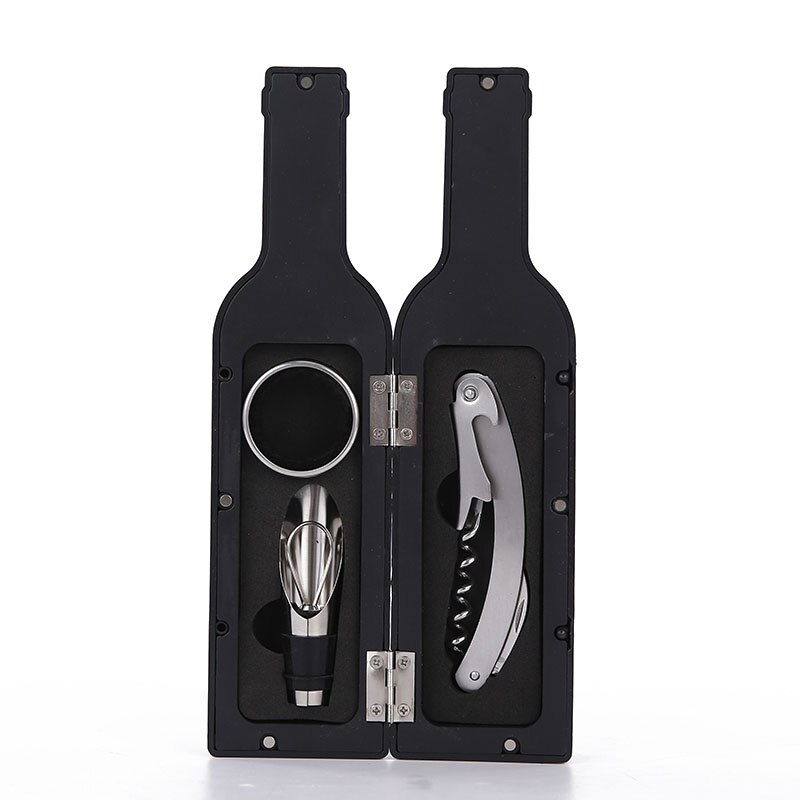 1 Set 3Pcs/5Pcs Wijnfles Corkscrew Set Tool Fles-Vormige Houder Flesopener BOM666: Black  3pcs