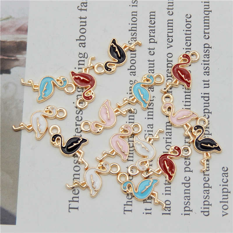 Julie Wang 10PCS Enamel Flamingo Charms Mixed 5 Colors Small Bird Animal Pendants Alloy Gold Tone Jewelry Making Accessory