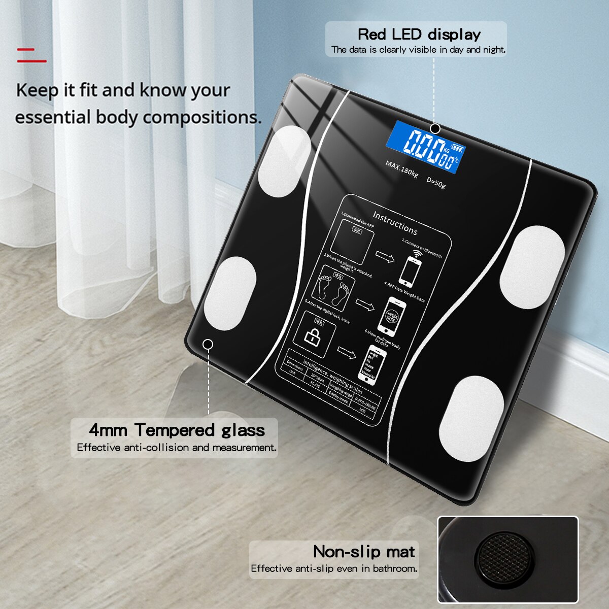 Bathroom Electronic Scale Digit Weight Scale Smart Bluetooth Scale LCD Display Precision Scale Portable Body Fat Floor Scales