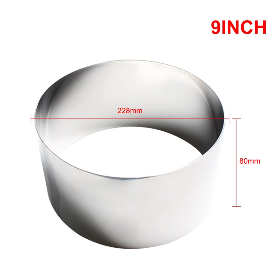 Rvs Mousse Ring Kaas Duizend Laag Mold Fondant Mousse Ring Bakken Tool Cakevorm Ronde Cake Decorating Gereedschap: 9 INCH