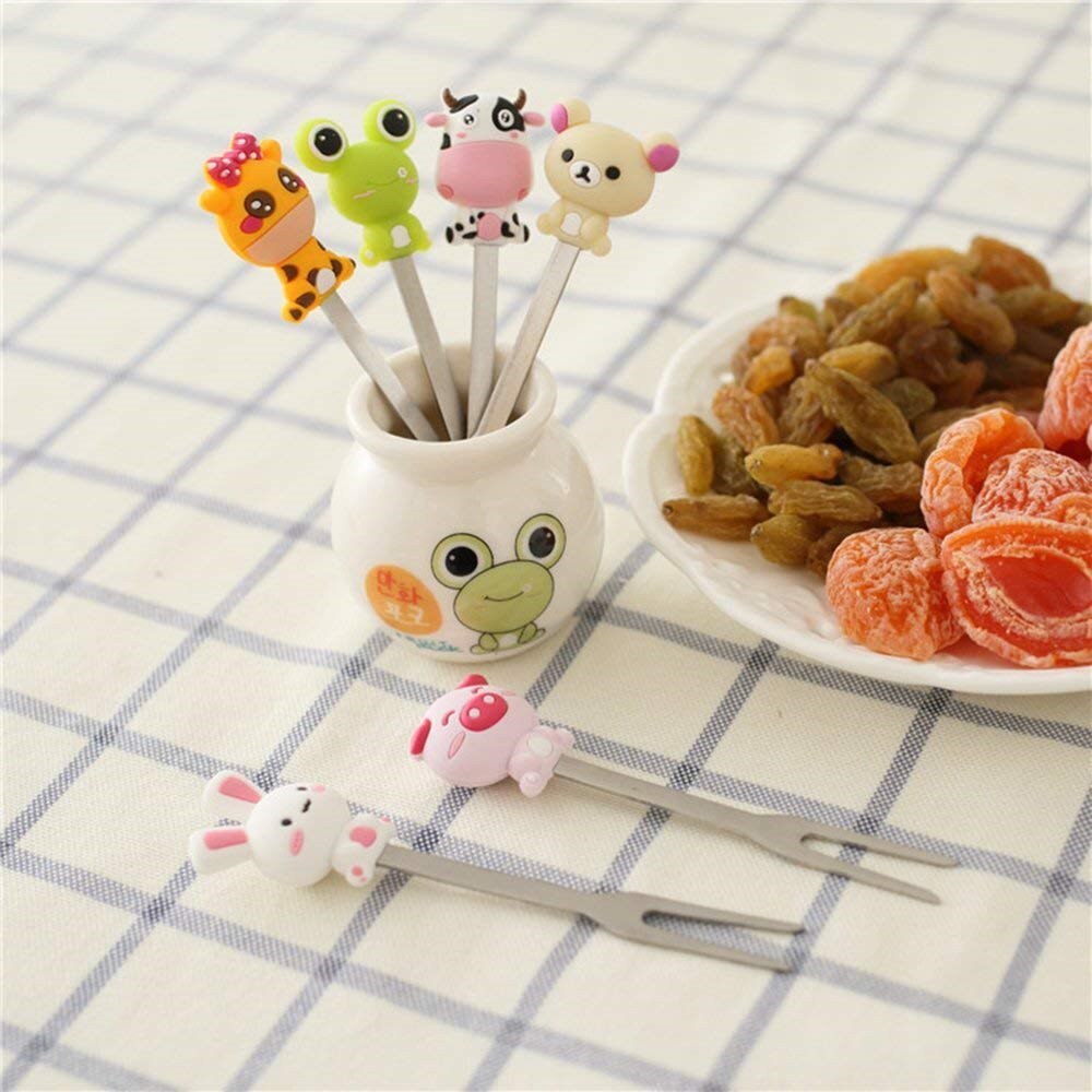 6 unids/pack decoración de Rana Animal Acero inoxidable Tenedor de fruta niños bocadillos pastel postre fruta palillo Bento Lunc