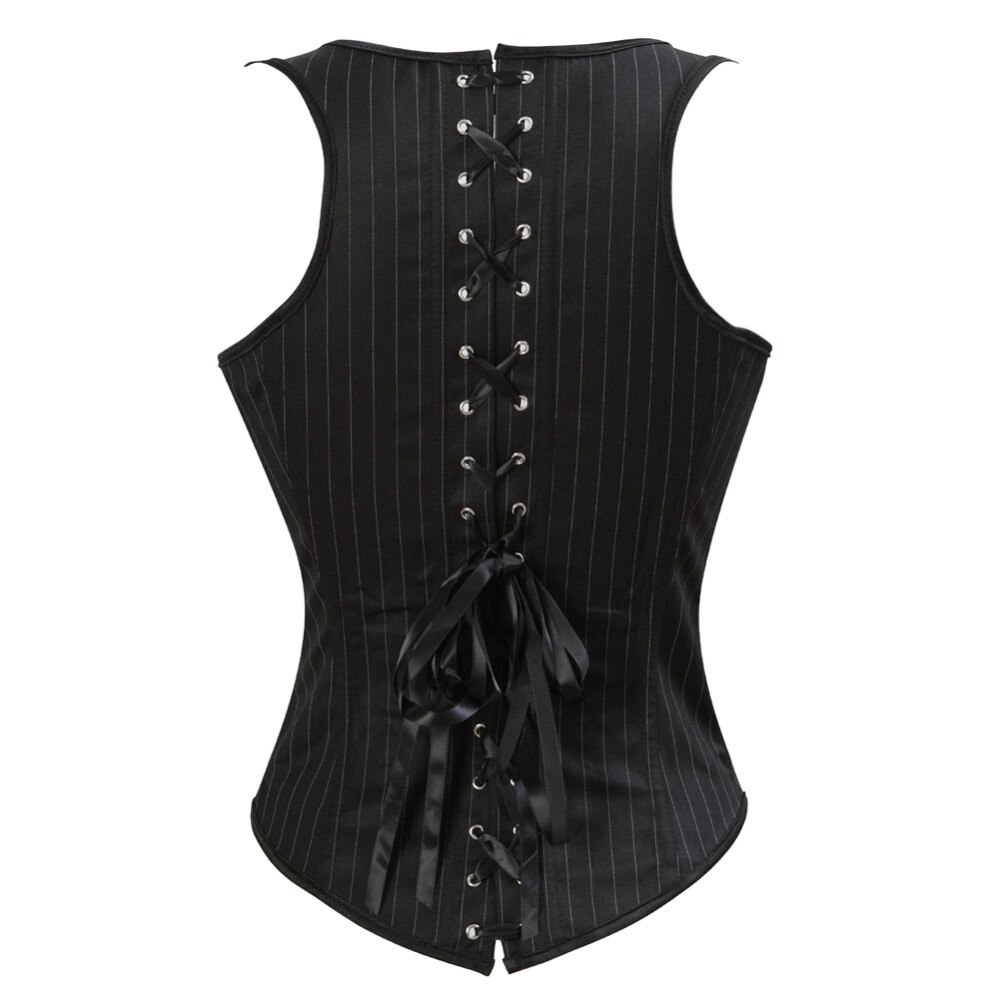 S-6XL Black Stripe Corset Sexy Shoulder Strap Corset Underbust Lace Up Back Vest Corset Corselet Espartilhos for Women