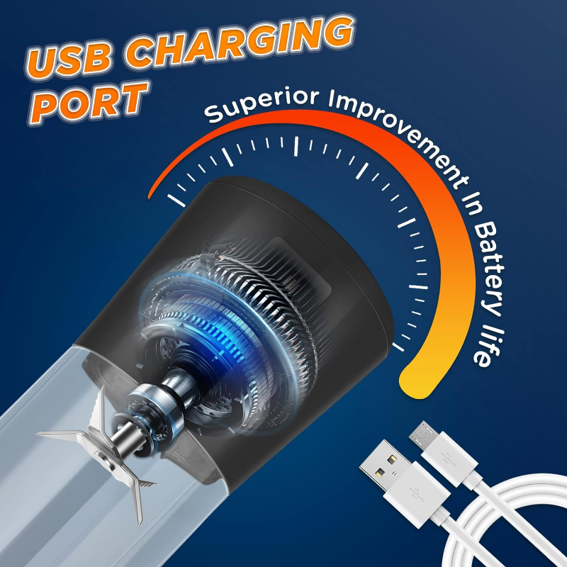 Bärbar mixer, personlig mixer med usb-laddningsbar funktion, minimixer för shakes och smoothies, stark skärkraft med 6 blad