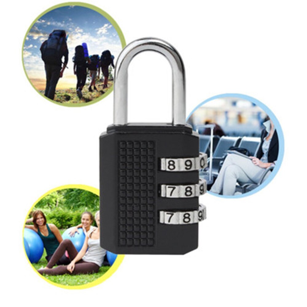 Black 3 Digit Password Code lock Resettable Combination Coded Padlock Safty School Gym Locker Sheds for Women Man