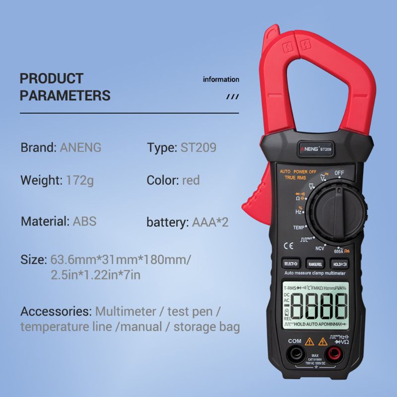 6000 Counts True RMS Clamp Meter Digital Multimeter w/ Square Wave Output Diode B85C