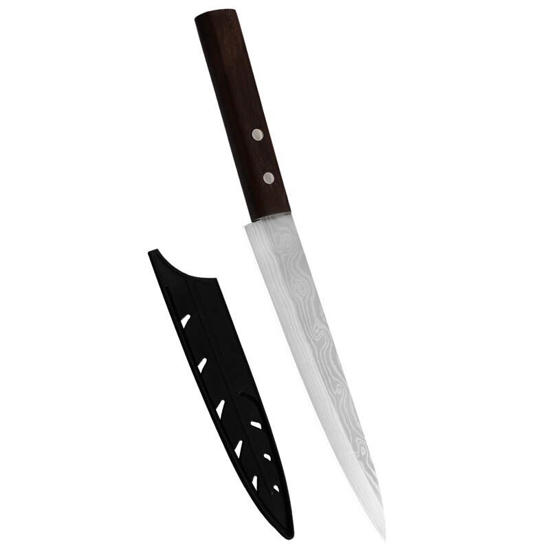 Zinzuo japansk kokkeknive japansk laks sushi knive rustfrit stål sashimi køkkenkniv rå fiskefilet lag madlavningskniv: Mønster klinge