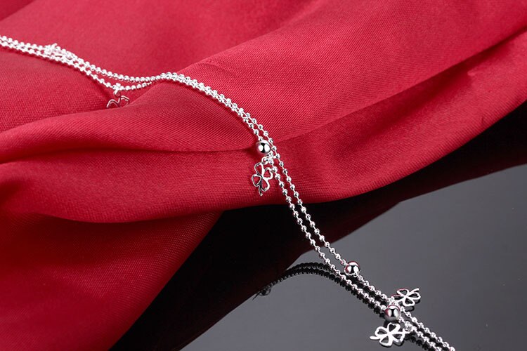 Everoyal Trendy Vrouwelijke Clover Double Layer Enkelbanden Voor Vrouwen Accessoires Mode Zilveren 925 Armband Meisje Bruid Bruiloft Sieraden