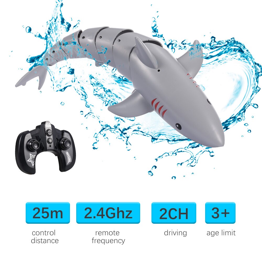 K23 RC Shark Boat With Light Waterproof Racing Radio Control Fish Robot Model Electric Simulation Underwater Shark Toys for boys