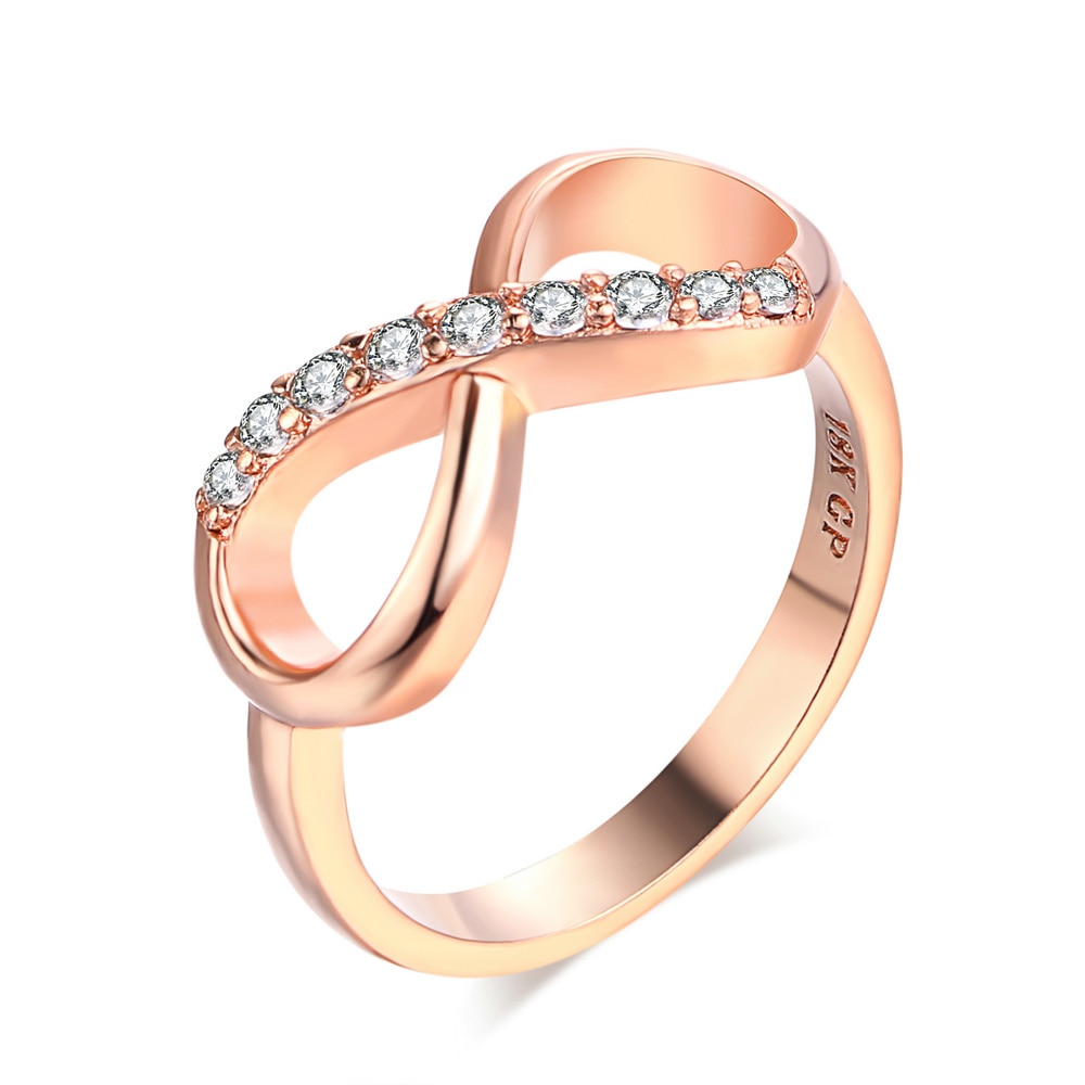 Infinity Rings for Women Rose Gold Crystal Zircon Couple Statement Ring for Girls Jewelry Accessories R407