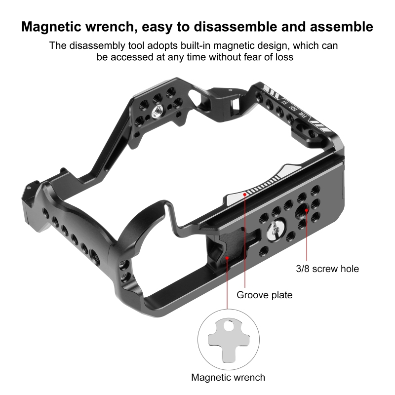 Cage de caméra vidéo PULUZ pour Canon EOS R7, cadre de Cage en alliage d'aluminium avec trous de vis 1/4 3/8