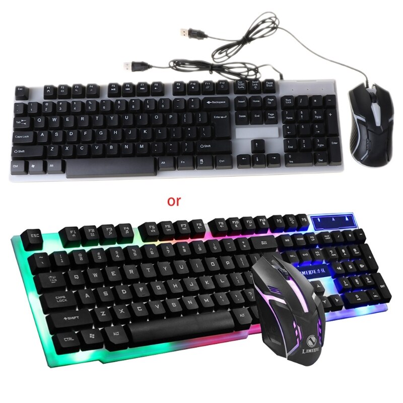GTX300 USB Wired 104 Keys RGB Backlight Ergonomic Gaming Mouse Keyboard Combos Set: black