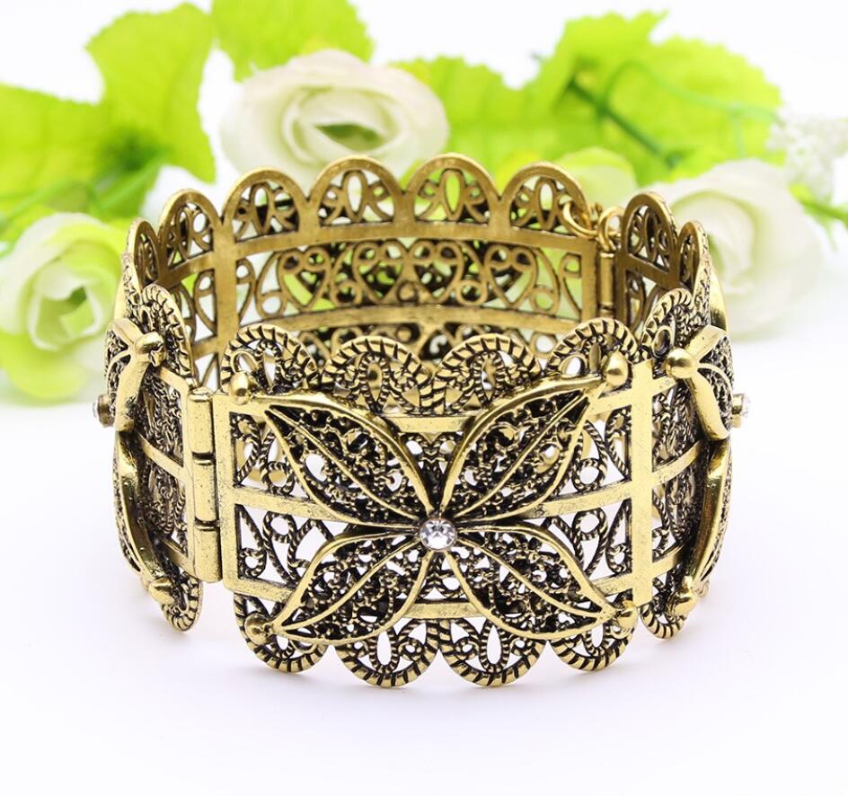 Sunspicems Vintage Turkse Bloem Bangle Armlet Manchet Armband Voor Vrouwen Antiek Goud Kleur Marokko Etnische Bruiloft Sieraden: Default Title