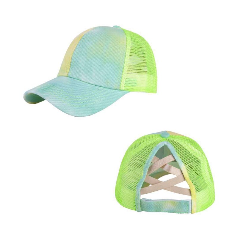 Ponytail Sport Cap Women Distressed Washed Cotton Trucker Caps Summer Snapback Hat Glitter Brim Satin Tie-dye Dad Hats: G