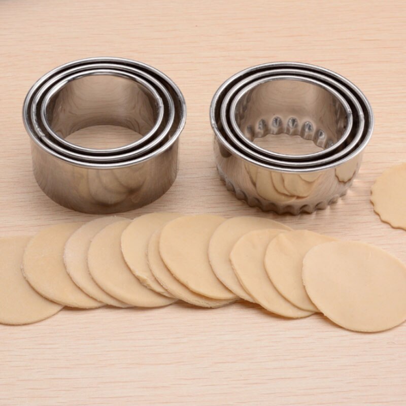 3Pcs Ronde/Bloem Vormige Deeg Snijgereedschap Keuken Gadgets Rvs Dumplings Cutter Draagbare Dumplings Wrappers Mallen