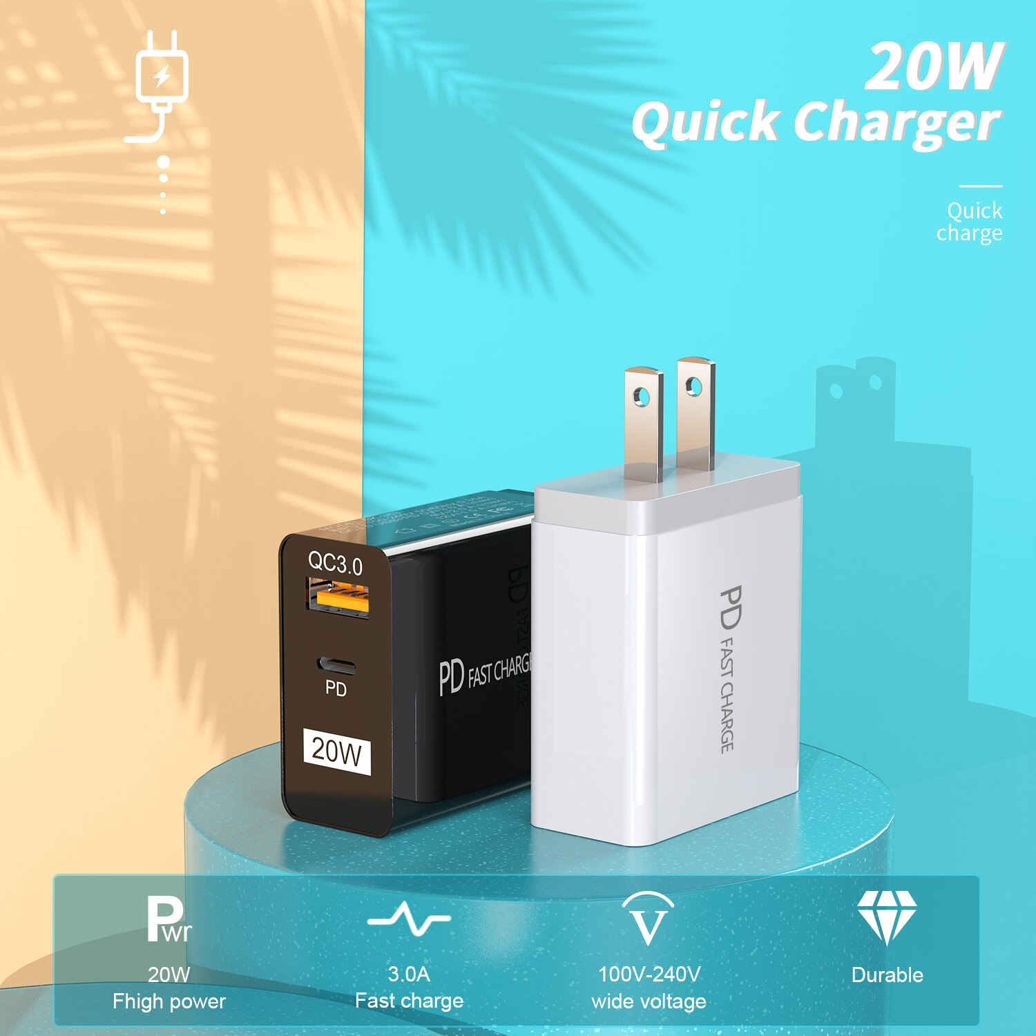Gtwin  pd20w schnelllade-wandladegerät mit eu/us-stecker, usb-typ-c-netzteil für xiaomi 9, 8  s10 und iphone 12