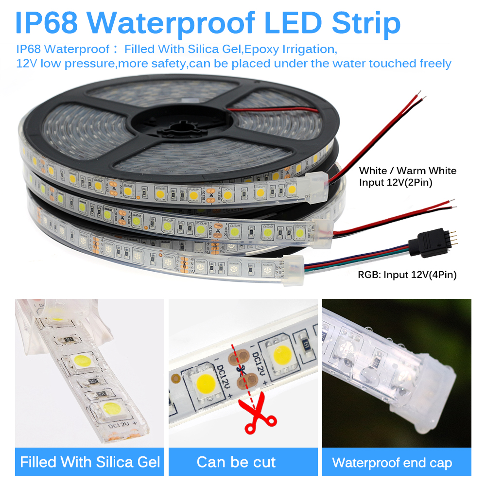 IP67 IP68 Waterdichte Led Strip 5050 DC12V Onderwater & Outdoor Veiligheid Rgb Led Strip Licht 300Leds 60leds/M 5 M/partij