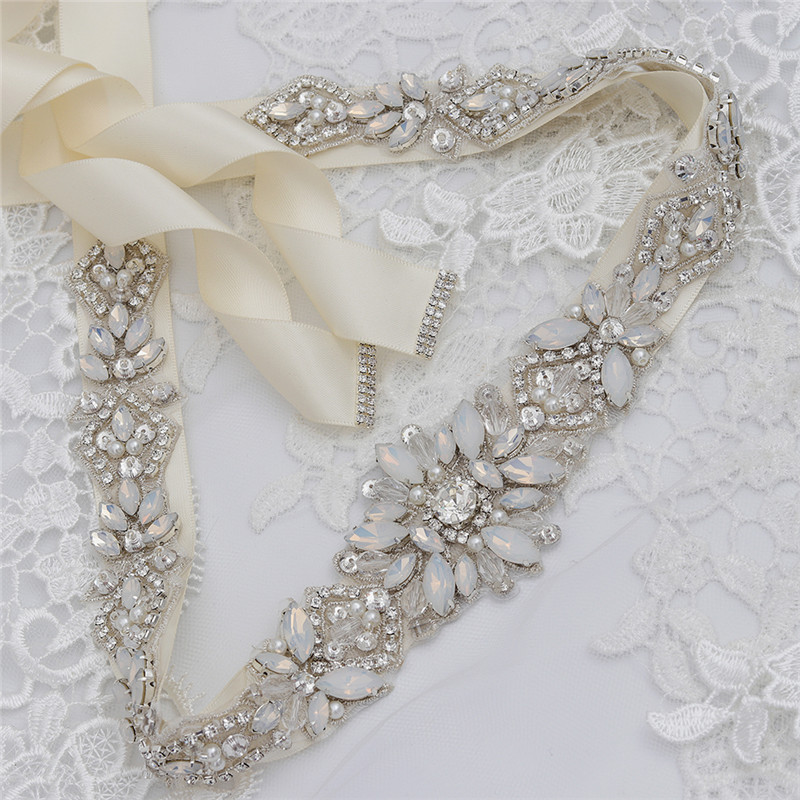 Jonnafe Opal Crystal Bridal Sash Parels Trouwjurk Tailleband Zilveren Kleur Jurk Riem Accessoires