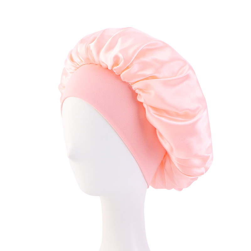 Satin Wide Brim Nightcap Silky Bonnet Hair Wrap for Sleeping Sleep Cap With Elastic Soft Band Styling Cap Hair Wrapping Tool: Silver