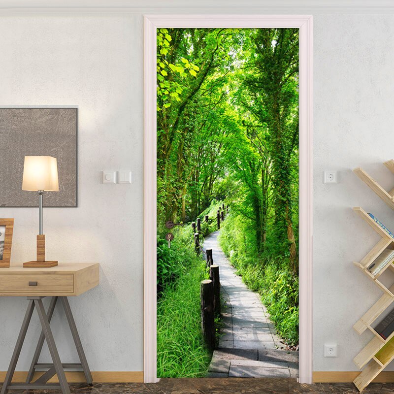 Carta da parati impermeabile autoadesiva del Pvc della pittura della parete del ristorante della camera da letto del salone di arte murale del percorso della foresta verde 3D