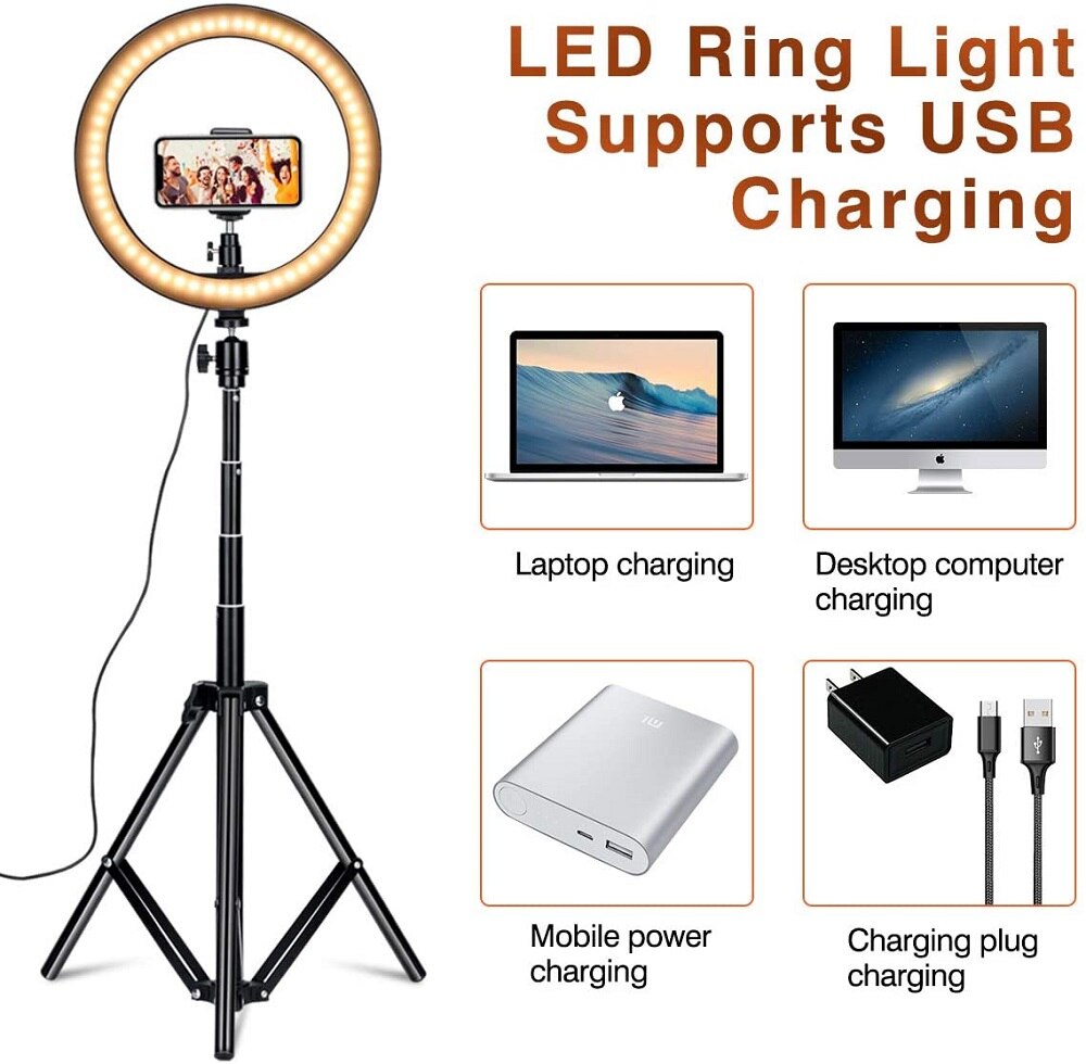 10 pollici 26 centimetri USB LED Anello di Luce Flash Fotografia Lampada Con 1.6m Treppiede, illuminazione dimmerabile Illuminazione Anulare per il Video/Fotografia