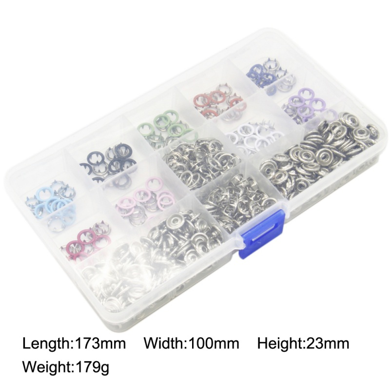 9.5mm 100 Sets 10 Kleuren Metalen Naaien Knoppen Prong Ring Drukknopen Snap Fasteners + Clip Tang DIY Kleding decoratie