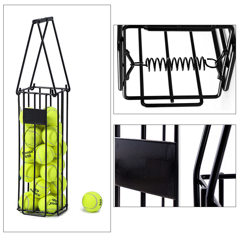 Recogedor de pelotas de tenis portátil, recogedor de pelotas , cesta de pelotas de tenis de presión rápida y descendente, práctico recogedor de pelotas