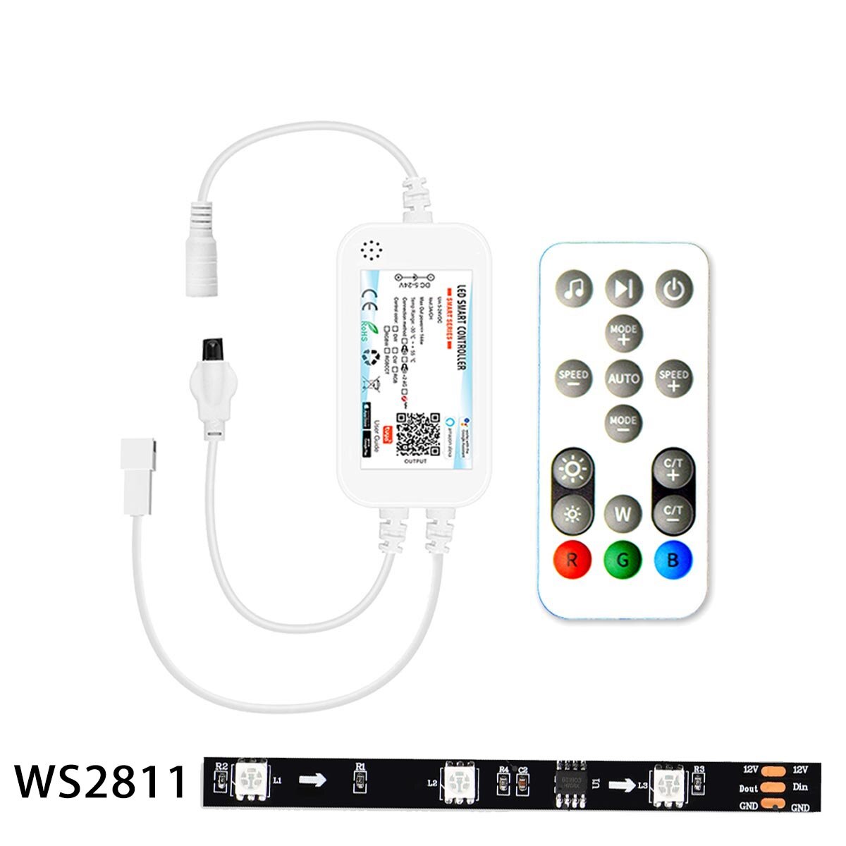 Smart tuya wlan-dream-color-controller mit +16- tasten-fernbedienung 2811/5v 12v 2812 -led-streifen, pixelsteuerung und dimmer für alexa und google: Dc12v ws2811 steuerung