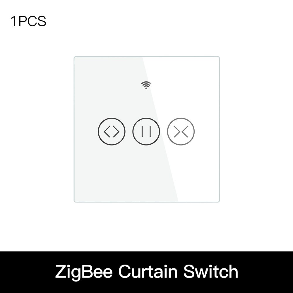 ZigBee RF Smart Touch Curtain Switch Roller Blinds Shutter Tuya Smart App Wireless Control Relay Status Works with Alexa Google: 1 EU White
