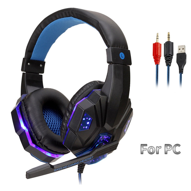 Professionele Bas Gamer Wired Hoofdtelefoon Voor PS4 Schakelaar Xbox Een Gaming Headset Met Microfoon Led Light Computer Pc Telefoon Headset: Black Blue PC