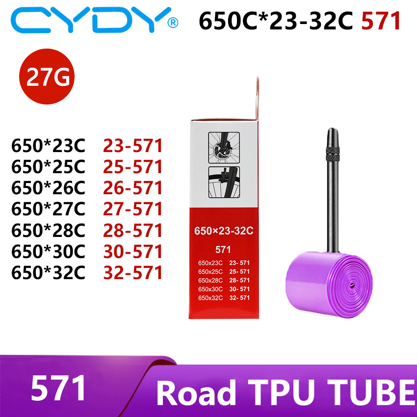 Cydy racercykel tpu-slang 650 x 23c 25c 26c 27c 28c 30c 32c cykeldäck 27g kameradäck 650c pneumatiska aro franska ventiler