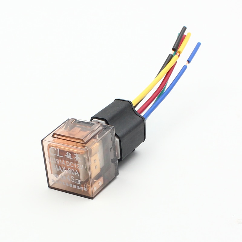 Car Transparent SPDT 80A Relay 4Pins 5Pins 12 Volt coil DC 24V Ceramic Relay Wiring Harness Socket Plug