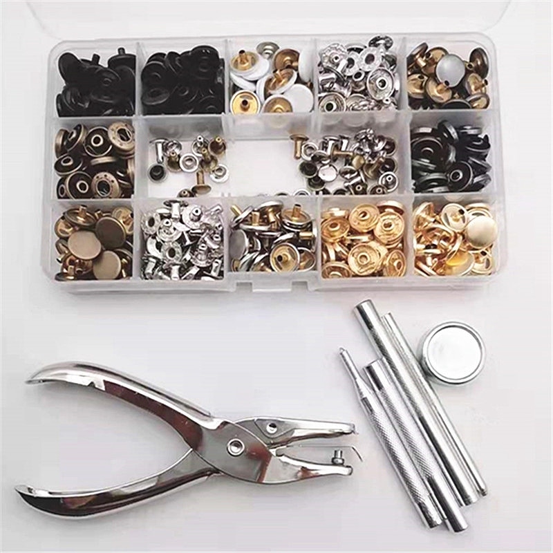 120Pcs Snap Fasteners Kit + 20Pcs Double Cap Rivet Buttons + 6Pcs Fixing Tools DIY Handcraft Tool for Leather,Clothes,Wallet Etc