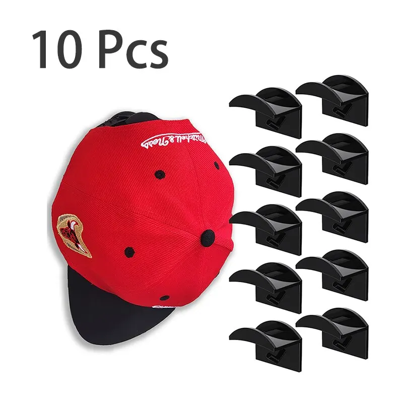 Soporte para gorras, gancho para gorra de béisbol, soporte para sombrero de Simple negro, estante de almacenamiento para collares y auriculares, armario para ropa, 10 Uds.: Negro