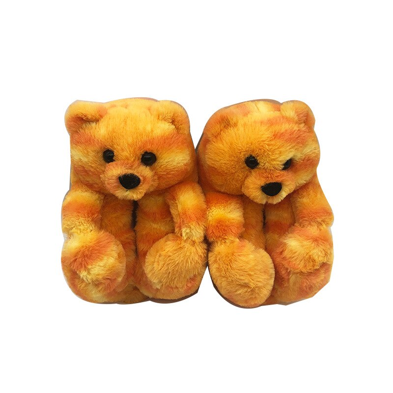 18-20Cm Kinderen Teddybeer Slippers Teddybeer Slippers Vloer Woninginrichting Pluche Dikke Katoenen Warme Schoenen winter