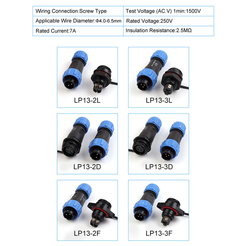 LP/SP13 1 Set Aviation Connectors IP68 Waterproof 2/3 Pin Nut/Flange/Docking Male Plug & Female Socket Panel Mount Solderless